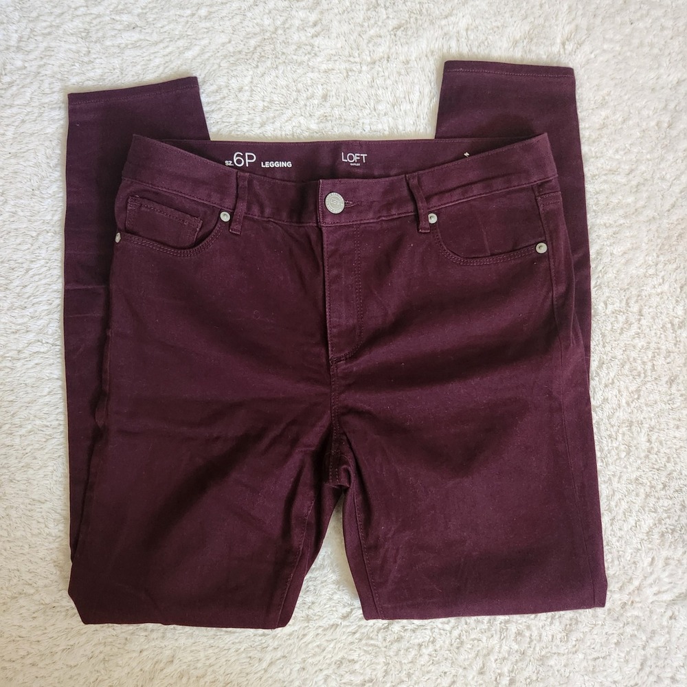Loft Outlet Womens Petite 6P Legging Pants Burgundy Wine Red Skinny Stretch